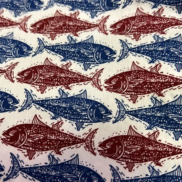 ZipCode S Red & Blue Fish Short Sleeve Button Down Shirt w Pocket for Summer Fun - Picture 2 of 11